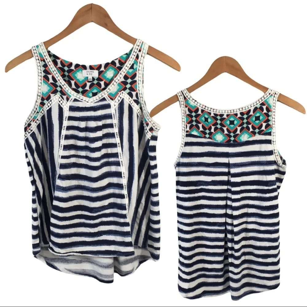 WS478 Crown & Ivy Embroidered Boho Blouse Top XS